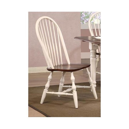 Seatsolutions Sunset Trading Andrews Windsor Spindleback Dining Chair- Antique White with Chestnut Seat, Set of 2 SE1209094
